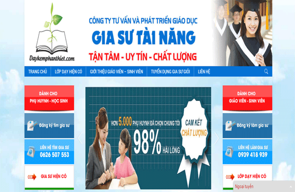 phân loại thiết kế website trung tâm gia sư